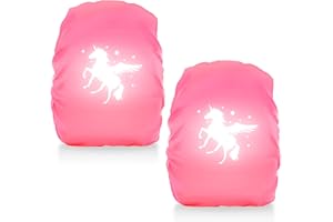 WANGDEFA Regenschutz Schulranzen Einhorn Regenschutz für Rucksack Step By Step Regenhülle Wasserdichter Rucksack Überzug Reflektierend für Mädchen Kinder