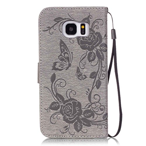 Samsung Galaxy S7 Edge Hülle [Bildschirmschutz aus gehärtetem Glas], Grandoin Retro Leder Foliant Stoßabfangende Hülle, exzellente Qualität buntes elegantes Muster Design Premium PU Verschluss genaue Passform Riemen-Leder Geldbörse schützende Schnapp-Hüllen-Abdeckung für Samsung Galaxy S7 Edge mit [Kreditkarten Einschub] Ständer Funktion - 2