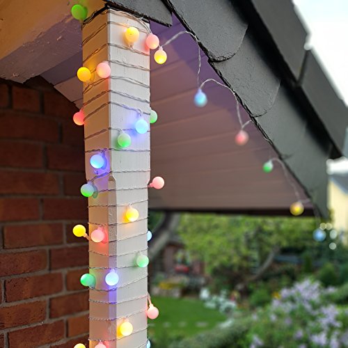 Party Lichterkette bunt 20m mit 80 LED Kugel Strombetrieben RGB IP44 für Balkon, Terrasse, Biergarten oder Party-Keller (80LED) - 2