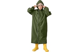 ACHIMLT Kids Long Raincoat, Plain Buttons Waterproof Hooded Rainwear Cover School Bag Children Rain Jacket Cape Suit Girls Wind Resistant Reusable Rains Poncho Lightweight Outdoor Raincoats for Kid