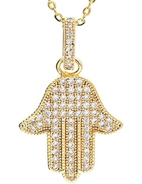 MYA art Kette Halskette Hamsa Hand der Fatima mit vielen weißen Swarovski Elements Steinchen Anhänger Edelstahl...