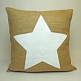 Jute-Kissen-Bezug * Stern & Star * / Kaffee-Sack-Leinen / Rupfen / Hochzeit Dekoration: rustikal & vintage - Willkommen Gruß im Shabby-Chic-Style - retro: Dekokissen 50 cm x 50 cm - HANDMADE