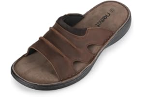 riemot Herren Slide Sandalen Leder Sommer Pantoletten Herren Bequeme Latschen Leichten Gummisohle Slipper Schuhe Meer Strand Outdoor EU42-47