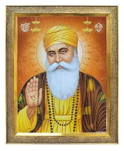 KHANNA Guru Nanak dev ji Photo Frame for Wall Hanging/Gift/Temple/puja Room/Home Decor Golden Frame with Unbreakable Acrylic Glass for Worship
