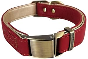 feiling Obroża dla psa skóra duże psy zamknięcie na zatrzask regulowana skórzana obroża dla małych średnich psów obroża dla psa (M: 29-43 cm, czerwona)