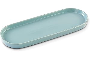 COSYCORNER Ceramic Sink Tray, Bathroom Counter Tray, Bathtub Tray, Cosmetics Dish, Candle Tray, Perfume Shampoo Liquid Soap Tray Simple Style Design Suit for Bathroom and Kitchen (Blue)