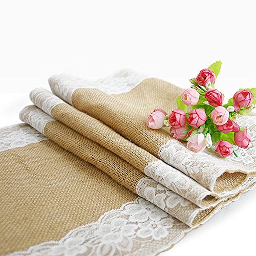 TtS 10er 30x275cm Jute mit Spitze Tischläuferc Hochzeit Upholstery Dekoration Tischdecken Leinwand Spitzen Vintage