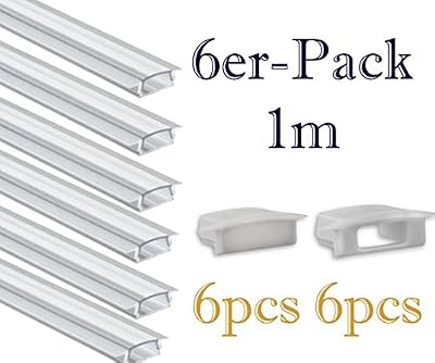 LED-Gigant PL8 Subra Profilé en aluminium LED Lot de 6 LED Profil 1 m avec embouts + Transparent pour bande LED & rubans à LED