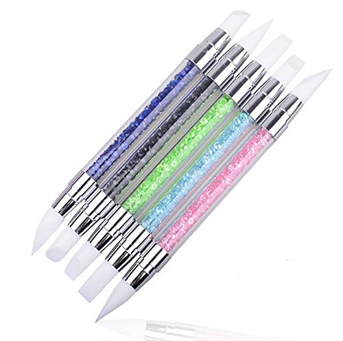 TENI® 5Pcs GEL Nail Art Carving Pen Brushes Silicone Head Acrylic Handle Salon Tool Set