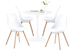 buybyroom Set di 4 sedie bianche rotonde scandinave, adatto per cucina, sala da pranzo, soggiorno, balcone, giardino, bistrò, MDF, bianco, 80 x 80 x 73 cm