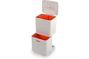 Joseph Joseph Totem Max - Cubo basura y reciclaje cocina para separar y reciclar residuos, con cubo para residuos orgánicos y filtro de olores reemplazable, Piedra, capacidad 60 litros