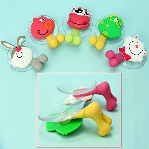 5 Stück Zahnbürstenhalter Cartoon Tiere Sauger Haken Plastik f. Kinder Neu Süß - 2
