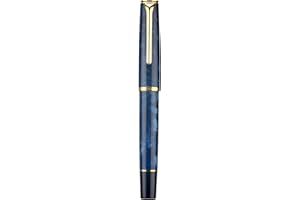 HONG DIAN Hongdian N12 Piston Fountain Pen Fine Soft Nib, Marble Blue Acrylic & Classic Streamlined Design with Metal Case Set