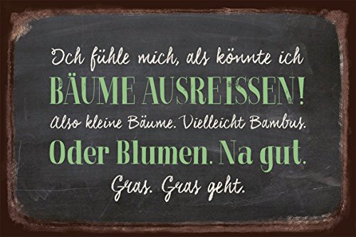 Grafik Werkstatt 60568 Vintage-Art Ich Fühle mich, als Könnte Ich Bäume Ausreissen ! Blechschild, Metall, transparent, 30 x 20 cm