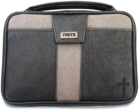Bible Cover - Xl - 8 In X 11 X 2 - Black/grey Leather Look - Truth