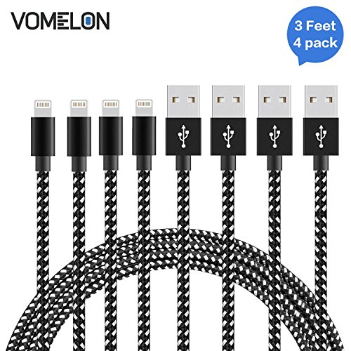 Preisvergleich Produktbild iPhone Ladekabel Lightning Kabel, [3FT-4Pack] Nylon geflochtene extra lange Verwicklung frei Kabel Hochgeschwindigkeits-Ladegerät für iPhone 7 / 7 Plus / 6S / 6 Plus, SE / 5S / 5, iPad, iPod Nano 7-[Schwarz + weiÃ]