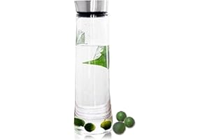 BEMODST Buwico 1.5L Carafe en Verre Pichet à eau en Verre Cruche de Borosilicate Glass avec acier inoxydable couvercle pour l'eau, lait, jus, thé glacé, limonade et mousseux Boissons