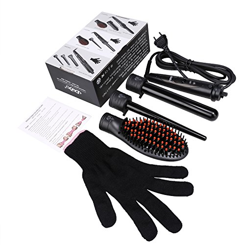 ACEVIVI 3-in-1 Lockenstab Curler mit Keramikbeschichtung Haarbürste 3 Aufsätzen (kegelförmiger Lockenstab, Glättungbürste Zylindrische Lockenwickler) Wiederaufladbar EU Stecker Schwarz, 9mm-25mm - 7