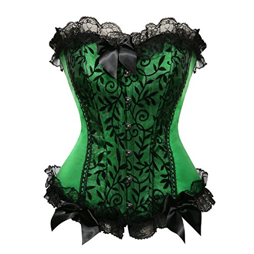 Rosfajiama Mujeres Corsés de Jacquard Floral Bustiers Fajas Corpiño Underbust Cintura Adelgazamiento Cinturón de Formación Top 3X-Large Verde