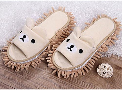 Microfiber Mop Slippers with Chenille ，Cleaning Open-Slippers with Hanging Hand Towels, 3 Set Includes Chenille Cleaning Slippers (White, M)