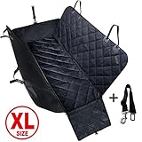 Travel Inspira Cubierta de Asiento de Coche para Animal Doméstico perro con Aletas Laterales Adicionales, Bonus Cinturón de Seguridad para Camiones Jeeps SUVs, Resistente al agua & Hamaca Convertible& No Rasguñar, Cubierta Grande del Asiento Trasero-Negro