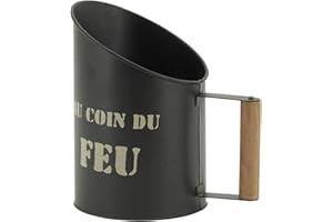 AUBRY GASPARD - Pelle à Pellets Métal Noir "Au Coin du Feu" - Finition Laquée - Poignée Bois 4 x 10 cm - 13 x 13 x 20 cm - Livrée Montée - Poids 0,31 kg - Design Ergonomique pour Poêle à Granulés