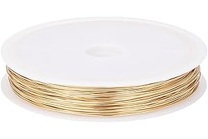 Beebeecraft Fil Métallique Pliable de Calibre 23, 0.6 mm, 30 mètres, Plaqué Or 18K, Fil Artisanal Rond Poli Résistant au Ternissement avec une Bobine pour la Fabrication de Bijoux, Accessoires