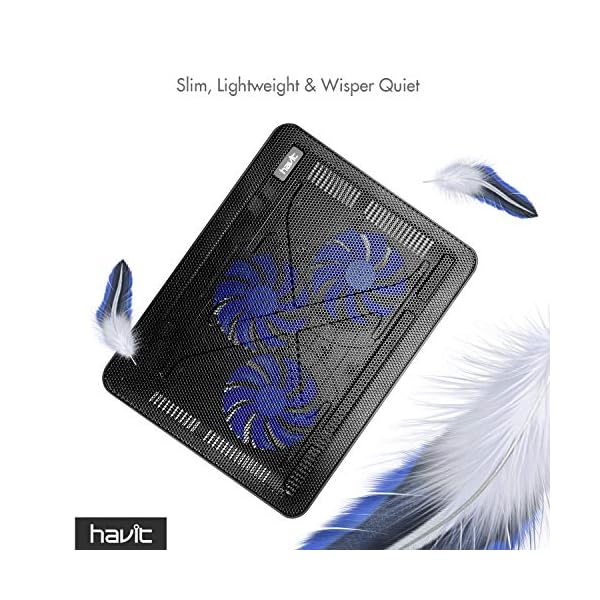 Cooling Pad, HAVIT 12"-17" Laptop Cooler with 3 Fans, 2 USB Ports, Blue LED Lighting (F2056) - Image 4