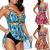 Moserian Damen Plus Size Print Tankini Swimjupmsuit Badeanzug Beachwear Gepolsterte Badebekleidung