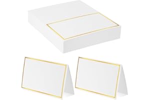 LIQWEI 50Pcs Place Cards, Table Name Cards with Gold Foil, Place Card for Table Setting Food Labels for Party Buffet, Wedding Places Card Tent Carded for Dinner Parties,Events, Bridal Shower(White)