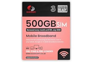 SCANCOM Three 500GB Data SIM - Uncapped 5G - Preloaded MONTHLY Until July 2028 - Plug & Play for Routers & Phones - Access to Three & Vodafone - Connects to the Strongest Signal available