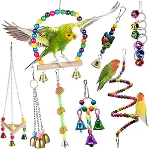 Joso Bird Swing Toy Set, Parrot Bird Toys Pet Bird Cage Hanging Bell, Colorful Chowing Hanging Swing Hammock Toys for Parrots Parakeets Cockatiels Conures Love Birds Cages Decorative Accessories