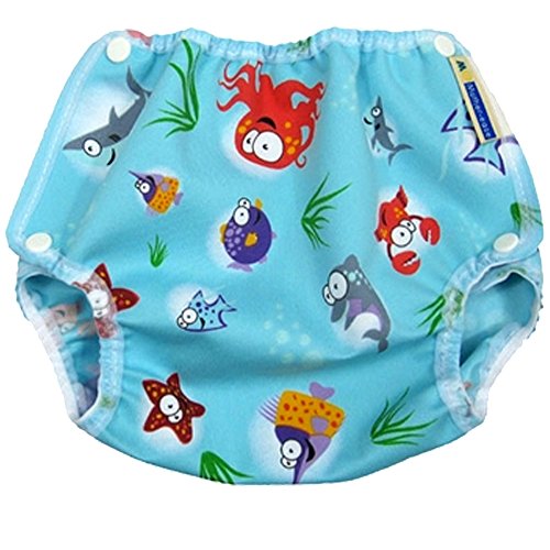 Air Flow Reusable Wrap Nappy Cover - with Poppers (Large, OCEANS)