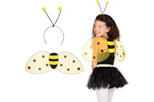 Boland 52852 - Set abeja, diadema y alas, tamaño aprox. 63 x 25 cm, amarillo-negro, abejorro, avispa, cinta para el pelo, accesorios, carnaval, fiesta temática