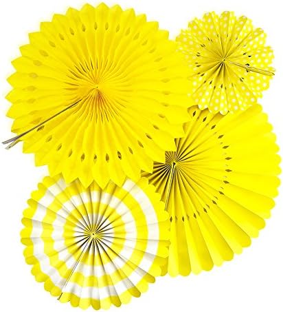 Kenmu Paper Fans Supplies, Party Planning Decoration , Assorted Set of 4 Circular Yellow Paper Flowers, Hanging Holiday Decorations for Christma Tree, Easter, Multicolor, Pre-Folded, Easy Assembly, Birthday (yellow)