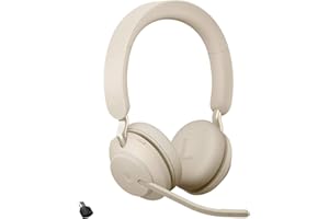 Jabra Evolve2 65 Auriculares Inalámbricos Estéreo PC con Cancelación de Ruido - Certificados para Microsoft Teams - Batería de Larga Duración - Adaptador Bluetooth USB-C - Beige