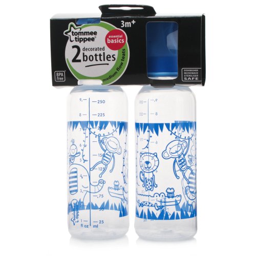 Tommee Tippee Explora Essentials Basics Bottles Standard Neck Decorated Bottles 2 per pack (Boy)