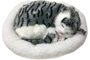 Bagima Schlafendes Katzenspielzeug, Atmende Katze, Stofftierpuppe mit Matte, Plüschtiere für Kinder, Heimdekoration, Weiche Matte, Bett und Simulierter Klang (4)