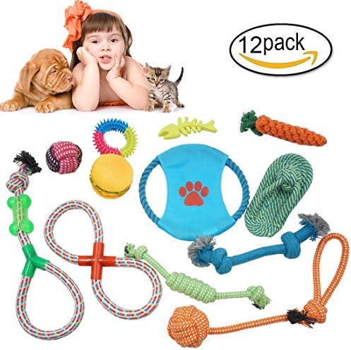 Dog Rope Toys Puppy Gift Set Pet Braided Chew Durable Interactive Cotton Toys Dental Safe Health Teeth Cleaning Toxin-Free Biting Toys for Small Middle Dogs 12 Pack