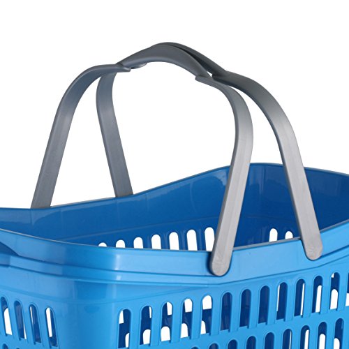 axentia Wäschekorb mit Henkel – Wäschesammler eckig – Wäschewanne Kunststoff – Wäschekiste stapelbar & stabil – Wäschetragekorb Plastik, 35 l in Blau, Braun & Grün - 2