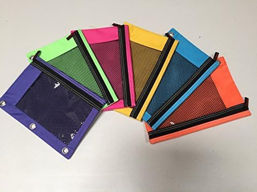 Omura Zippered PENCIL POUCH w/ Mesh Windows &amp; Standard 3-Ring Binder NEON COLOR, by Omura
