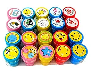 FunBlast 10 Emoji and 10 Motivation Stamper for Kids - Educational Toys Art and Craft School Supplies Set of 20 Learning Toys for Kids/Boys/Girls - Multi Color