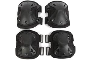 Lelestar Military Tactical Knee & Elbow Pads Set 4 in 1 Anti-impact Hunting Paintball Shooting Protective Camouflage Knee Pads Support for Outdoor CS and Extreme Sports (Black)