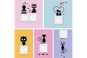 BSGP Lot de 5 autocollants amovibles pour interrupteur - Motif chats noirs mignons - Décoration murale familiale - Pour salon, bureau