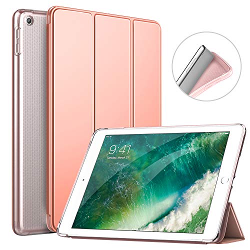 MoKo Funda para iPad 9.7 2018/2017, Protectora Soporte Slim Smart Case con Posterior Transparente TPU Suave con Auto Sueño/Estela para Apple iPad 9.7 Inch (iPad 5, iPad 6) - Oro Rosa