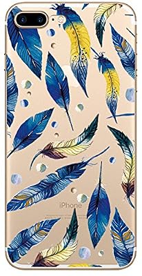 Novago Compatible avec iPhone 7 Plus, iPhone 8 Plus (5,5'') Coque Gel Souple Solide avec Impression Fantaisie (Plumes Bleues)
