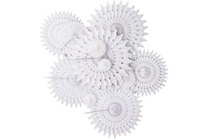 SUNBEAUTY Fourniture Decoration de Fête,Éventails en Papier Suspendus Ventilateur Deco Chambre Blanc Pure Papier pour Mariage Anniversaire Bapteme Baby Shower