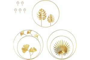 Ruolin 3PCS Sculture da Parete in Ferro, Foglie di Ginkgo Dorato, Palma Monstera, Decorazione da Appendere, Foglia di Acero Appeso per Home Office Soggiorno dellhotel
