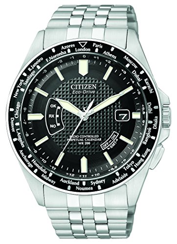 Citizen Men's Eco-Drive Watch with Black Dial Analogue Display and Stainless Steel Bracelet, CB0020-50E