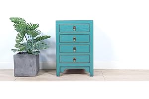 Yajutang Chinesische Kommode Nachtschrank Massivholz türkis RAL5018